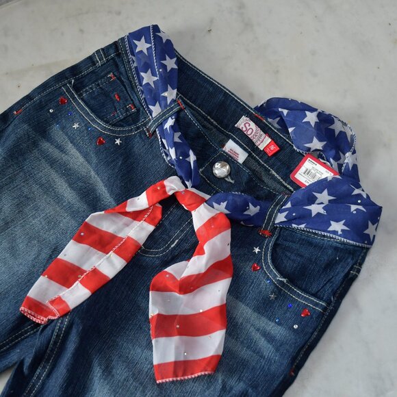 NWT - So Americana Stud Back Pkt Berm W/ Sash 408 Dark Denim Size 16 - Picture 2 of 6